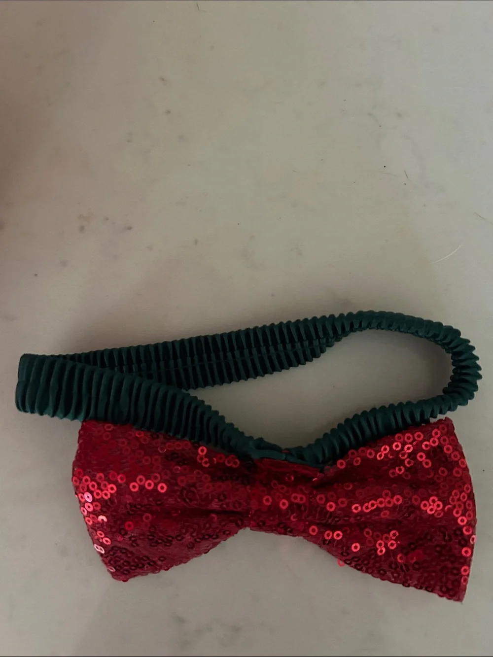Kids Sequin Bow Headband - Red Bow with Dark Green Band